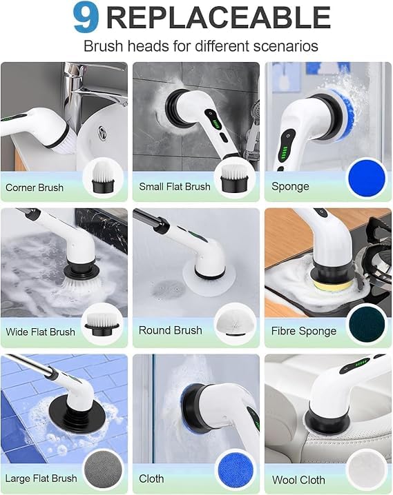 9 in 1 Cordless Electric Spin Scrubber